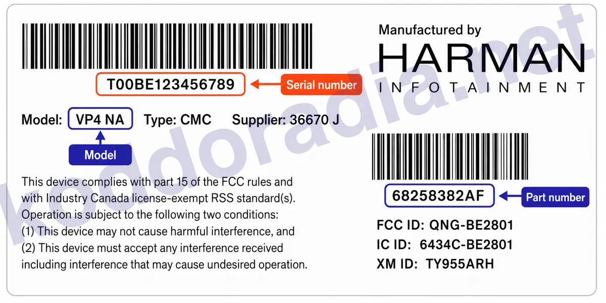 Gdzie znajdę numer seryjny radia Chrysler Uconnect 5.0 RG2 / VP2H EU?