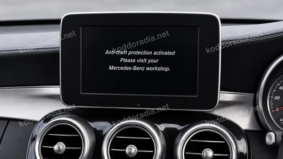 Ekran Mercedes Head Unit z komunikatem Anti-theft protection activated