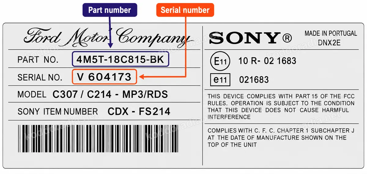 Gdzie znajdę numer seryjny radia Ford CD132-MP3/CDS CDX-FS132 (V)?