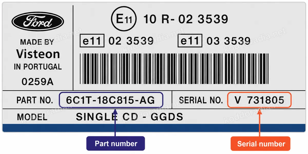 Gdzie znajdę numer seryjny radia Ford 6000 CD / SINGLE CD GGDS?