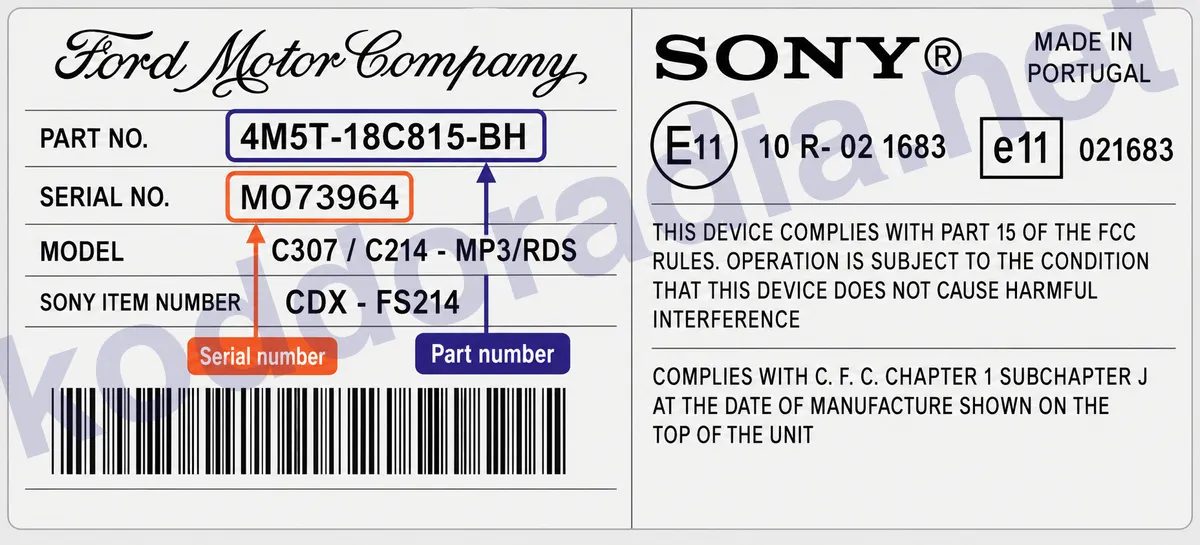 Gdzie znajdę numer seryjny radia Ford CD132-6CD-DIV CDX-FC132D?