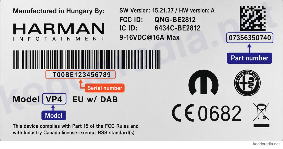 Gdzie znajdę numer seryjny radia Fiat Uconnect 6.5 RA3 / VP4?