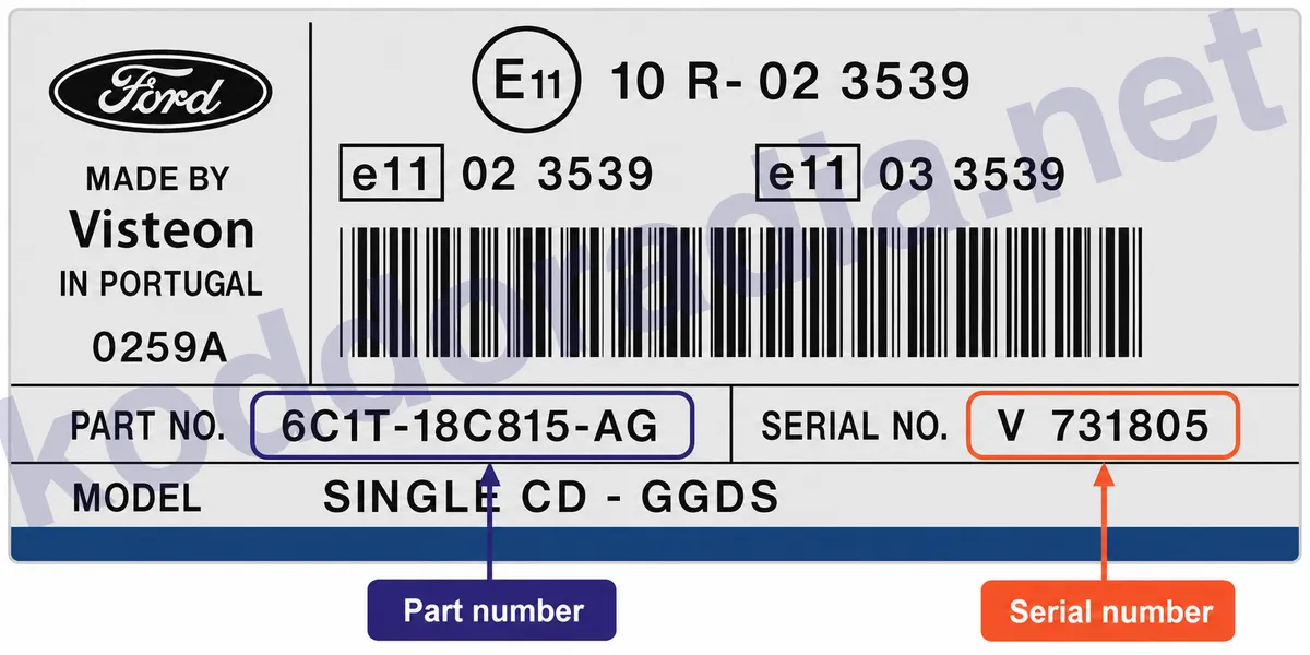 Gdzie znajdę numer seryjny radia Ford 6000 CD / SINGLE CD GGDS (V)?