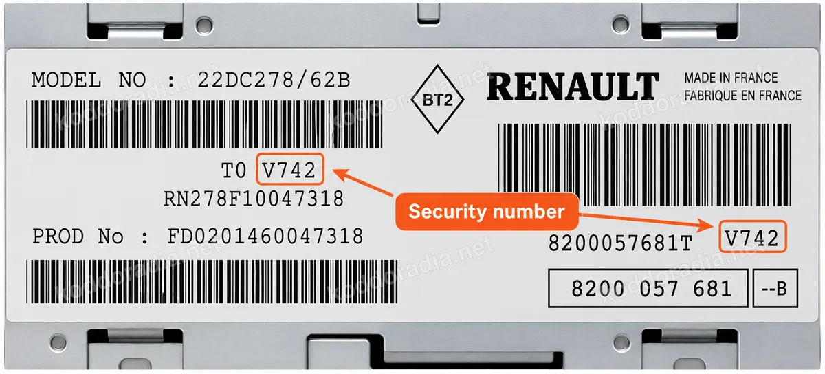 Gdzie znajdę numer seryjny radia Renault 22DC347/62B?