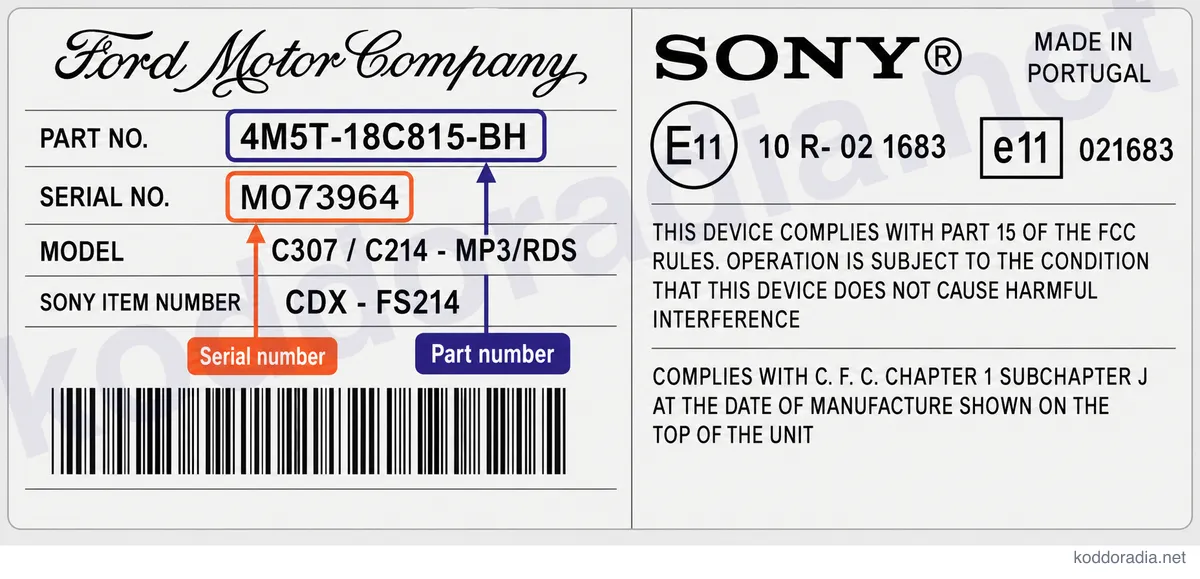Gdzie znajdę numer seryjny radia Ford CD132-CD6 CDX-FC132?