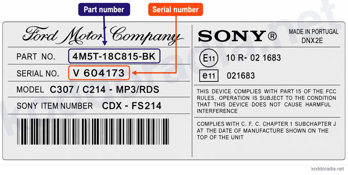Gdzie znajdę numer seryjny radia Ford CD132-CD6 CDX-FC132 (V)?