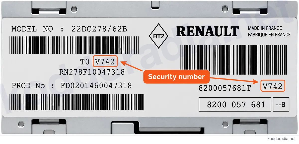 Gdzie znajdę numer seryjny radia Renault 22DC259/62F TUNER LIST?