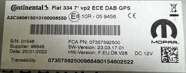 Etykieta Continental 7" VP2 z numerem A3C080615010100008550